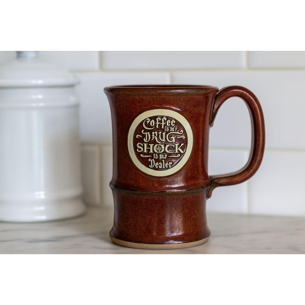 Vintage Brown Ceramic Humor Mug Embossed Text Coffee Cup